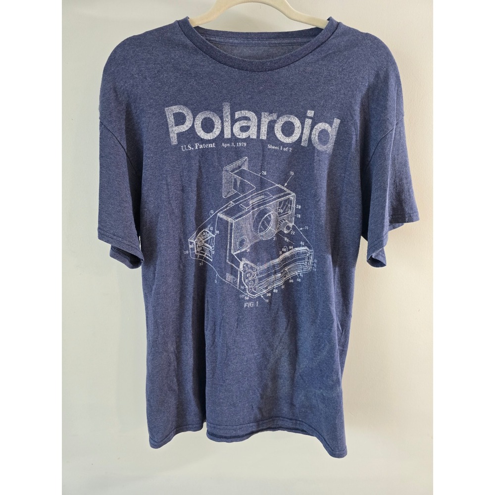 Polaroid Camera U.S. Patent 1979 Graphic Tee Heather Blue Retro Short Sleeve M